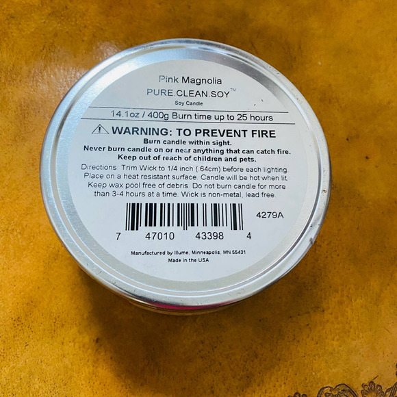 Pure Clean Soy Pink Magnolia 3-Wick Candle Tin Red 14.6 Ounce Apricot Orchid - Picture 4 of 4